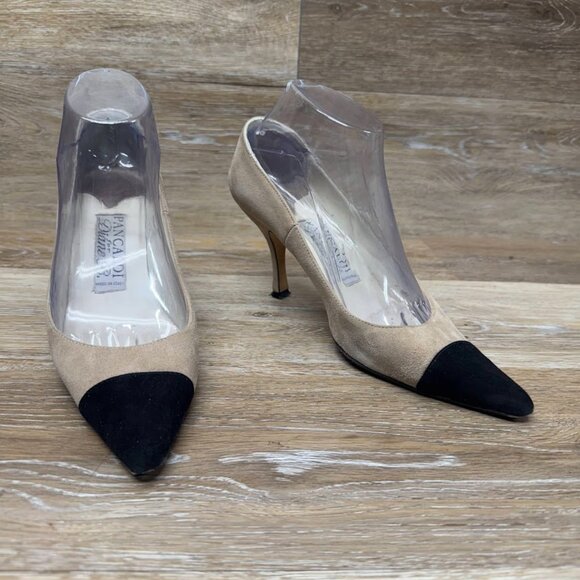Pancaldi Beige/Black Pointed Toe Heels Women's Size EU 36.5 - Picture 5 of 6